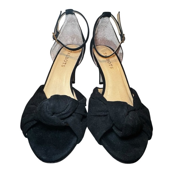 Talbots Lakia Black Suede Ankle Strap Sandals 8.5 | Knotted Heels - Picture 7 of 8